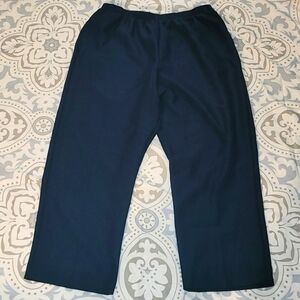 Alfred Dunner stretch pants pockets navy blue Pull on straight leg 18